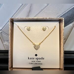 NIB Kate Spade Yours Truly Pave Heart Mini Pendant Necklace and Stud Set
